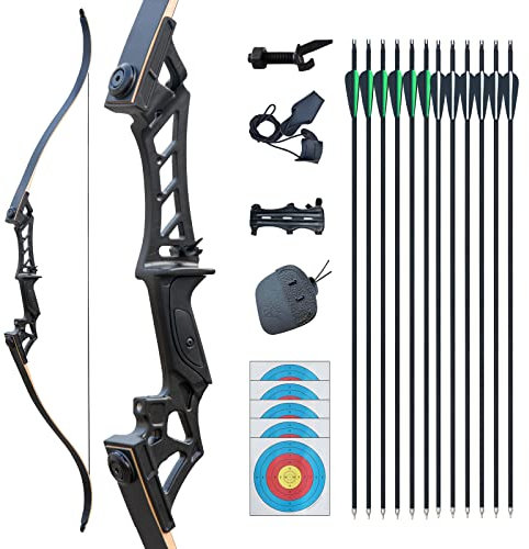 Tongtu 57 Recurvebogen Pfeil und Bogen Set für Erwachsene Rechte Hand 30-60LBS Jagd Longbow Set für Die Jagdpraxis Outdoor-Sportarten