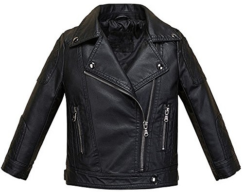 LJYH Boys Girls Fashion Collar PU Leather Jackets Kids Black Outdoor Zipper Coats 7/8yrs
