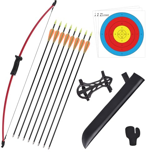 ELONG OUTDOOR Recurve Bow and Arrow Set Outdoor Archery Beginner Training Includes 8 Arrows, Armguard, Quiver, Target Face, Finger Tab