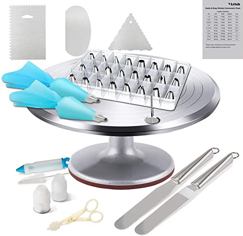 Yizish Plato Giratorio Para Tartas Aleación de aluminio, Juego de Manga Pastelera, 39 Kit Equipo de Decoración para de Pasteles, Cupcakes y Magdalenas