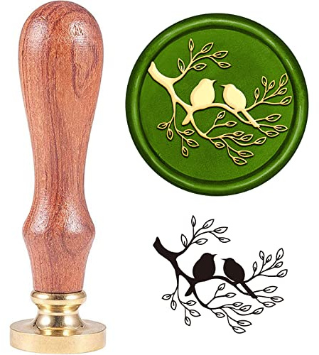 SUPERDANT Bird on Tree Branch Wax Seal Stamp 1.18in Lovebirds Wax Stamp Letter Sealing Stamps Removable Brass Head Wood Handle for Party Wedding Invitation Valentine's Day Greeting Card Bottle Decor