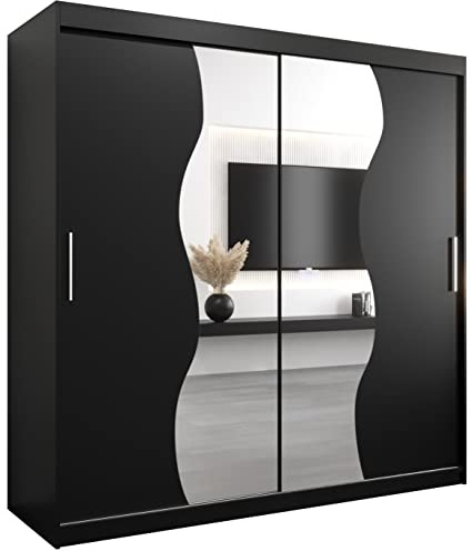 ABIKSMEBLE Armadio con ante scorrevoli - Armadio Madryt - Mobile con ante scorrevoli e specchio - Larghezza 100 cm, Altezza 200 cm, Profondità 62 cm - Nero opaco
