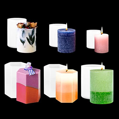 6 Pcs Silikon-kerzenformen, Kerzenform Silikon, Diy Kerzen-form Kerzen Silikonformen Zylinder Kerzengießform Gießen Formen Zylinderförmig Kerzenformen Kerze Sechseckig Selber Machen Gießformen Kerzen