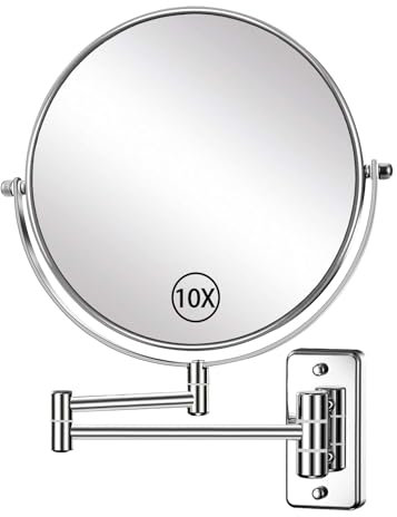 AusDaur Specchio da parete con ingrandimento 10x, 20,3 cm, doppio lato con braccio di estensione, girevole a 360°, per bagno e hotel, cromato