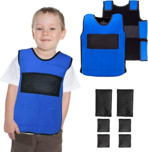 WHYIOFC Gewichtsweste für Kinder (Alter 5-9, Medium) - Vollständig einstellbare sensorische Kompressionsweste für sensorische Probleme - Inklusive 3lb abnehmbarer Gewichte