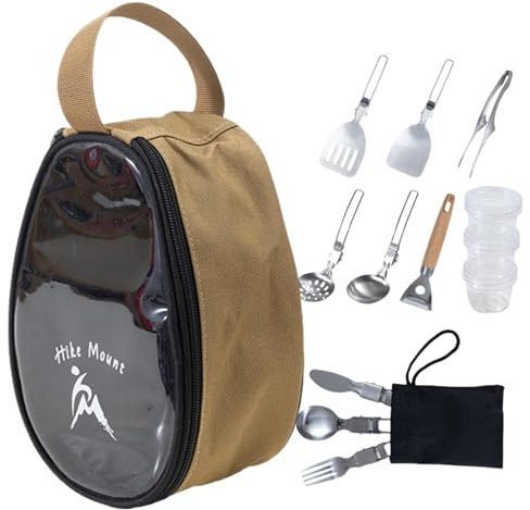 Set da cucina da campeggio, set di utensili da campeggio, 11 pezzi, set da campeggio, ciotole e forchette, set di stoviglie, accessori da campeggio per campeggio e picnic