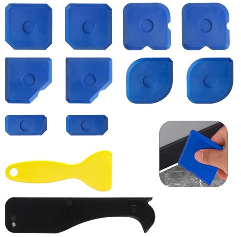 12 Pcs Silicone Caulking Tool Kit Set, Caulk Caulking Silicone Sealant Finishing Tool Set, Silicone Profiling Kit, Sealant Smoother Tool, Smoothing Caulk Remover Tool for Bathroom Kitchen Sink Joint