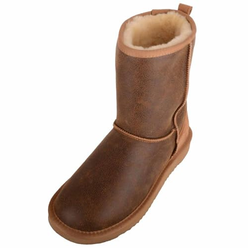 SNUGRUGS Bottines pour homme en peau de mouton véritable avec talon renforcé, Aviateur châtaignier, 46 EU