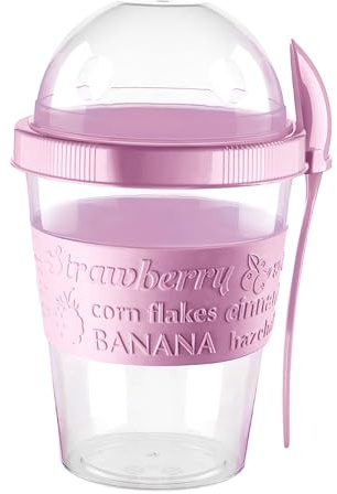 4All Ollas de yogur reutilizables de 600 ml con cuchara, recipientes de almacenamiento de cereales con tapa, herméticos, tarro de avena durante la noche, sin BPA, taza de desayuno, cereales sobre la