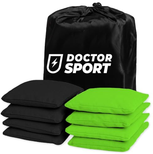 Dr Sport - Lot de 8 sacs à cornhole originaux - 4 sacs verts et 4 noirs - Qualité robuste - 400 g - 15 x 15 cm