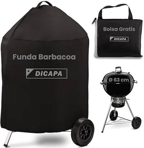 DICAPA Funda Barbacoa Exterior Impermeable, Funda Barbacoa Redonda (Ø63x88cm), Funda Protectora para Barbacoa, Funda Impermeable Exterior, Funda BBQ Negra
