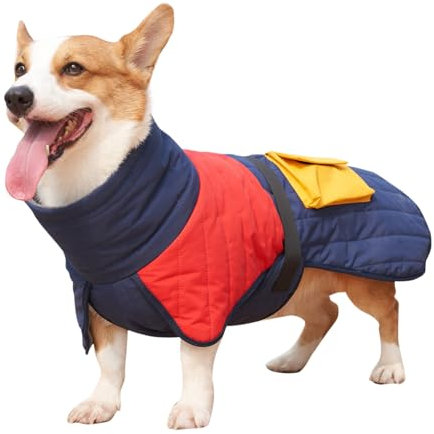 Hunde-Wintermantel mit Tasche, Fleece-Innenseite, kontrastfarbener Rollkragen, warme Jacke für mittelgroße und große Hunde