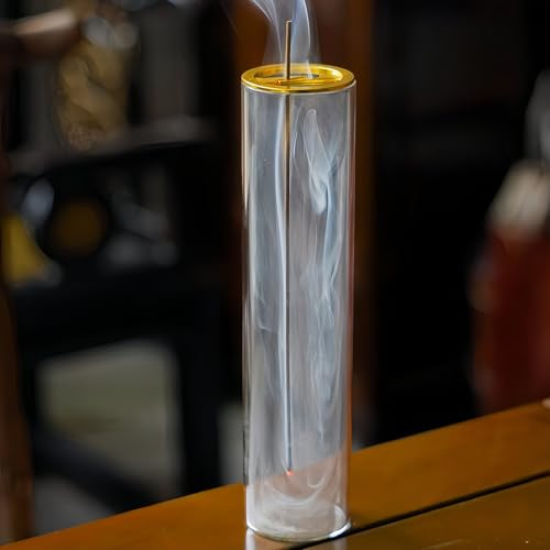 GRAMSTORMAX Incense Holder,Incense Holder for Sticks with Removable Glass Ash Catcher, for Meditation and Yoga Room (Golden Clamp)