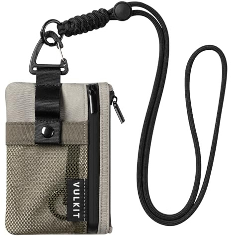 VULKIT Minimalist Small Wallet with ID Window, RFID Blocking Card Holder Water Resistant Zip ID Card Case Wallet with Lanyard Keychain for Cards,Cash,Key, Coin