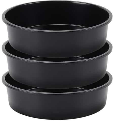 CHUEN 3 stycken 26,3 x 7 cm svart rund kakform, kolstål tårtform med non-stick-beläggning, bakform för tårtor, bakning