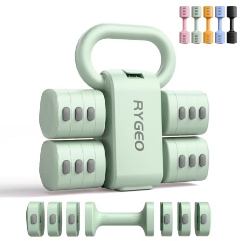 Juego de mancuernas ajustables 2 en 1 para mujer, 4 niveles (1kg a 5.5kg), pesas de gimnasio en casa para mujeres en casa, mancuernas de fitness, Verde
