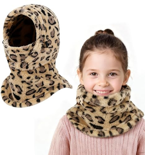 AYPOW Cagoule d'hiver Thermique pour Enfants 4-9 Ans, Multifonction Coupe-Vent Réglable Masque de Ski, Bonnet en Polaire Chaude, Casquette Cache-Cou Tour de Cou écharpe pour Garçons Filles Plein Air