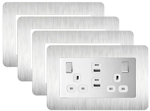 4PCS Double Light Switch Cover Plates Silver,Light Switch Surrounds