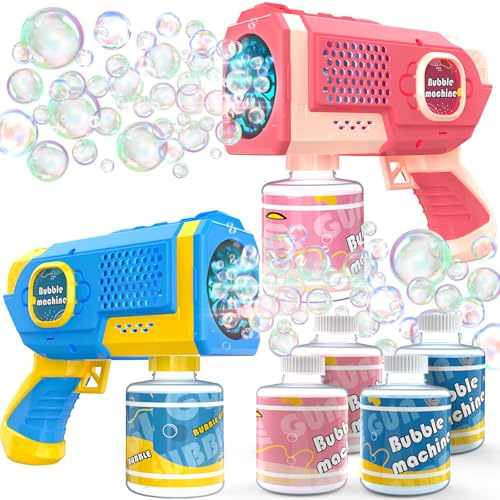 EagleStone 2 Pack Bubble Guns for Kids Automatic Bubble Machine with Lights | High Output Blaster Toy for Outdoor Play, Birthday Party Favors, Easter Gifts, Beach and Backyard Fun Ages 3 to 8