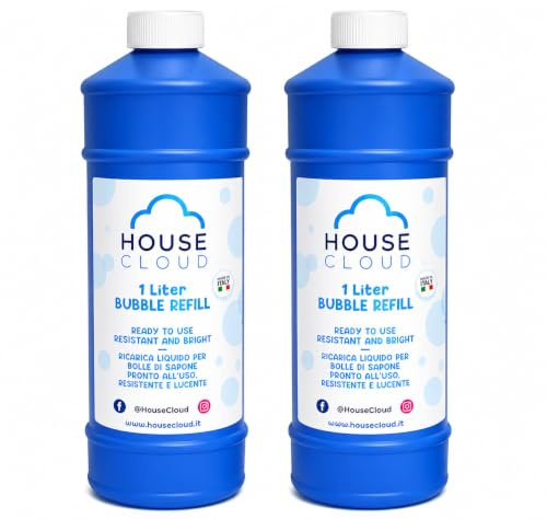 Liquido per Bolle di Sapone Giganti 2 Litri Pronto all'Uso, 2 Flaconi da 1 Litro, Ricarica per Bolle di Sapone Bambini e Adulti, Formula Sicura Ipoallergenica, Grandi Resistenti e Luminose per Feste