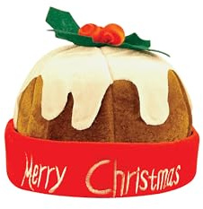 Henbrandt 1 x Adult Christmas Pudding Hat with Holly 30cm | 12” Merry Christmas Figgy Pudding Holiday Party Headwear Fun Gift Xmas Fancy Dress Costume Accessory Novelty Hats for Men and Women