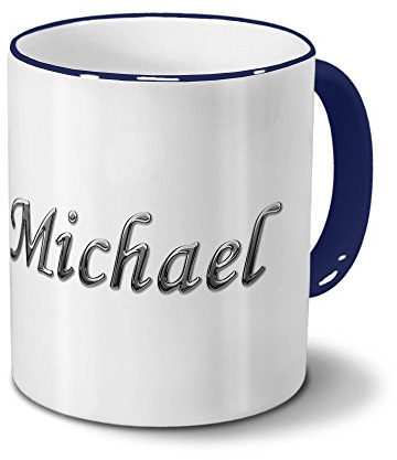 printplanet Tasse mit Namen Michael - Motiv Chrom-Schriftzug - Namenstasse, Kaffeebecher, Mug, Becher, Kaffeetasse - Farbe Blau