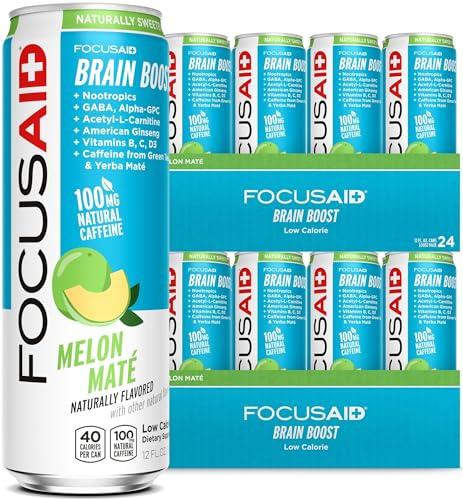 FOCUSAID Energy Blend, Nootropics Drink for Brain Fuel, Alpha-GPC, GABA, B-Complex, Yerba Mate, Green Tea, 100% Clean,100mg Natural Caffeine, 12 Fl Oz (Pack of 24)