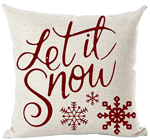 Ramirar Merry Christmas Weinrot Wort Kunst Let It Snow Schneeflocken Winter Dekorative Wurfkissenbezug Fall Zuhause Wohnzimmer Bett Sofa Auto Baumwolle Leinen Quadratisch 45,7 x 45,7 cm