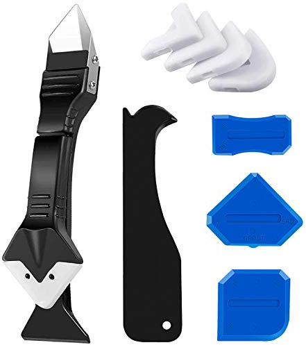 King&Charles Kit d'outils de calfeutrage en silicone, outil 3 en 1 pour enlever les joints et les joints, avec 4 grattoirs d'angle pour colle à verre
