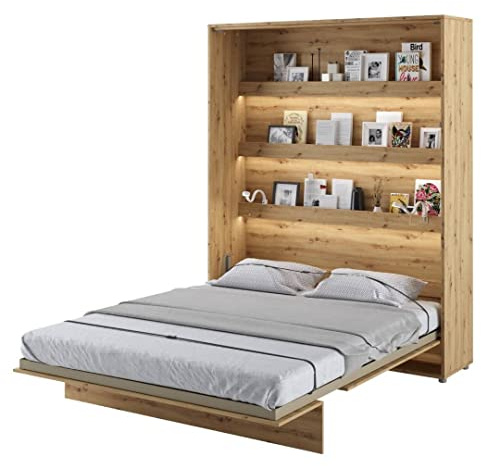 Arthauss Vertical Wall Bed Concept with Storage 180cm Oak Artisan - Space-Saving Hidden Cabinet Bed for Small Rooms, Fold Down Murphy Bed with Multifunctional Shelves