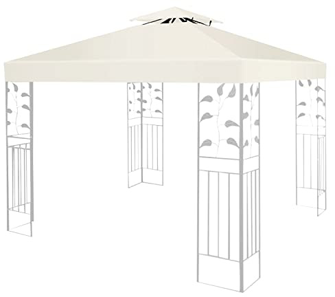 Herrselsam Ersatzdach für Pavillon 3x3m Pavillondach Beige Doppeldach Schutzhaube Wasserdicht Pavillon Ersatzbezug Polyester PVC beschichtet UV-Schutz Gartenpavillon Esatzdach
