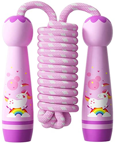 JunD Cuerda de Saltar, Cuerda Saltar con Mango Madera, Vistoso Cuerda de Algodón Skipping Rope Ajustable, Jump Rope para Fitness, Pérdida de Peso y Actividades al Aire Libre