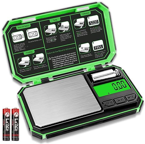 UNIWEIGH Digitale küchenwaage 200g/0,01g, Feinwaage,Taschenwaage, Präzisionswaage, Waage Gramm, Kleine waage, Briefwaage, Mini Waage, Scale mit 50g Kalibriergewicht (Batterie enthalten)–Hellgrün
