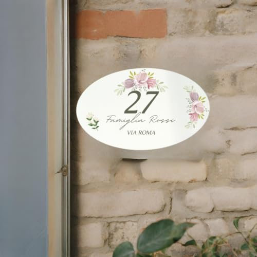 D&Vlab Numero Civico Personalizzato con Via Nome Famiglia Piastrella Mattonella Targa Ovale Targhetta in ceramica da esterno interno Casa Residence Villaggio B&B