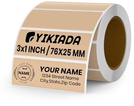 YIKIADA Etichette Termiche Autoadesive 25 X 76 mm Kaki Adesivi Colori Rimovibili Stampabili Impermeabili per Logo Codice a Barre QR inventario 500 pezzi per Rotolo