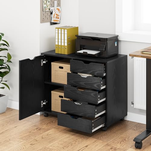 YITAHOME Mobiler Aktenschrank mit Rädern, Rollcontainer mit 5 Schubladen, Bürocontainer Schubladenschrank Rollschrank Rollwagen, Schubladenkommode für Zuhause Büro, Büroschrank, 78*40*64CM (Schwarz)