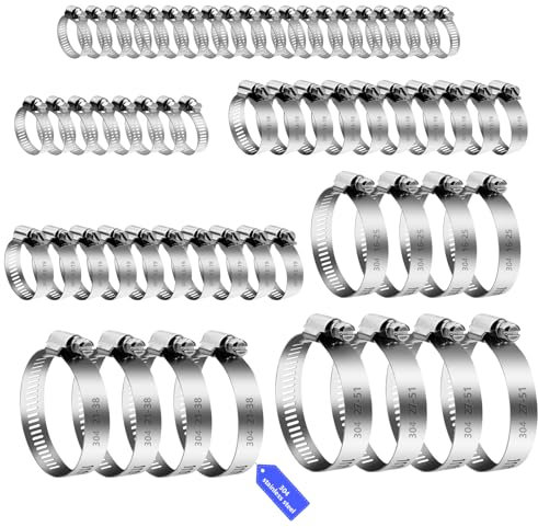 60 Pièces Colliers de Serrage Réglables 6-51 mm, Collier de Serrage Acier Inoxydable Metallique pour Machine à Laver, Tuyau de Piscine, Automobile, Mécanique