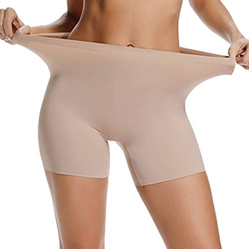 WOWENY Anti Chafing Slip Shorts for Under Dresses Seamless Underwear for Women Thigh Bands Boy Shorts(Beige, 4XL)