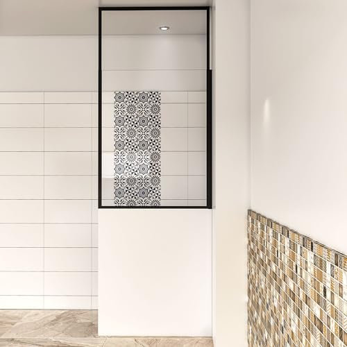 Pare-muret salle de bain 100x110cm AICA paroi fixe pour douche en verre anticalcaire, profilé noir mat, pare-baignoire