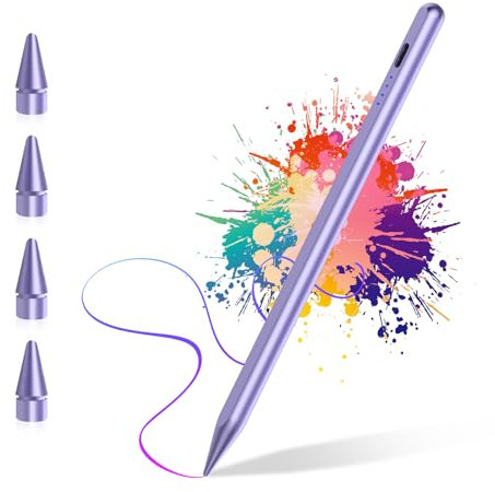 Stylus Pen for iPad 2018-2025, Digital i Pad Pencil with Palm Rejection, Compatible with iPad 6-10 Gen/A16, Air 3/4/5/M2/M3, Mini 5/6, Pro 12.9/11/13-inch M4（pearl purple）