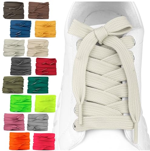 SULPO 2 paia di lacci piatti – 12 mm di larghezza per scarpe – 60–200 cm – Lavabili e resistenti agli strappi in poliestere – 18 colori, beige., 75cm - 2 Paare