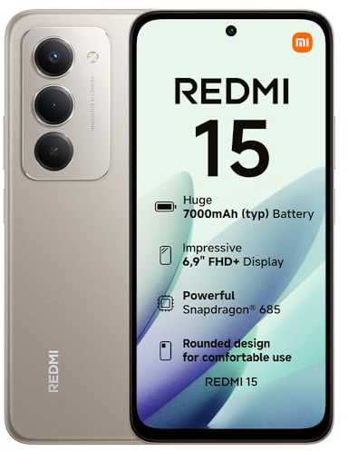 XIAOMI Redmi 15, Smartphone 6+128GB, 6.9 FHD+ 144Hz DotDisplay, Snapdragon 685, 50MP AI dual camera, 7000mAh Battery, Titanium, Charger Not Included