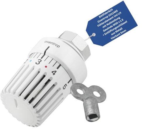 BADfabrik24 Oventrop 1011465 Thermostat Uni LH mit Nullstellung M30 x 1,5 + Entlüftungsschlüssel Metall Vierkant 5 mm – Fühlerelement 1 Stück für Heizkörper