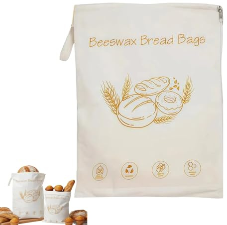 Bolsas de algodón y cera de abeja con acceso ancho con cremallera para masa madre, bolsas reutilizables de almacenamiento de alimentos de cera de abeja con cremallera, bolsas grandes de algodón para
