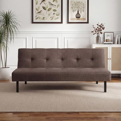 Panana Modern 3 Seater Sofa Bed, Fabric Upholstered Sofa bed with Metal Legs,Futon Recliner Lounge for Living Room, Spare Room, Bedroom (Brown)
