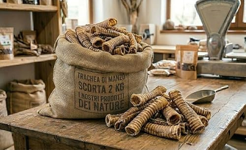 Dei NATURE Trachea di Manzo, Masticativo per Cani, CONFEZIONE SCORTA 2 KG,snack Naturale, Dieta Barf