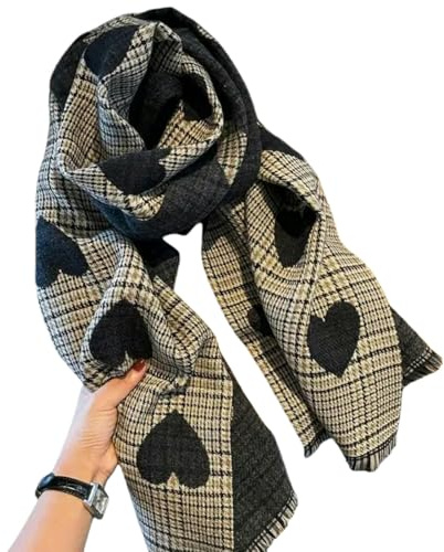 Gyios Sciarpa da Donna in Cashmere Double-Face, Scialle Lungo Lavorato A Maglia Scozzese con Cuore Caldo Invernale E Stola Hijab