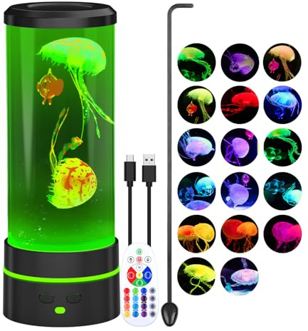 PHEJIE Lámpara Medusa con Mando 28cm - 17 Colores RGB, Modo Cambio Automático, Luz Noche para Niños y Adultos, Efecto Flotante para Acuario y Decoración Habitación Juvenil