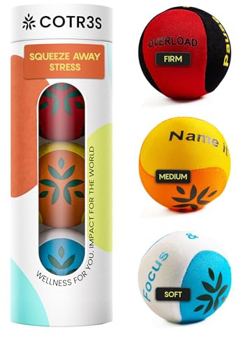COTR3S Stress Balls for Adults | Mood Control Therapy Ball Set with 3 Densities, Lavender Aromatherapy for Relaxation, Grip Strength, Hand Exercise and Fatigue Support for Office or Home Use