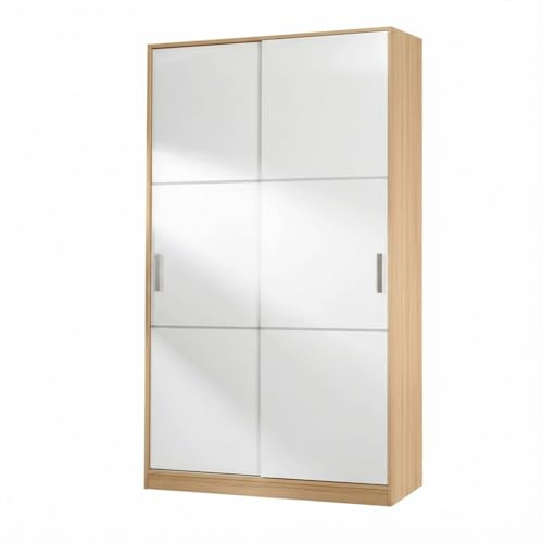 Arreditaly Armadio Guardaroba Con Ante Scorrevoli Salvaspazio 5 Ripiani E Asta Appendiabiti Ideale Per Camera Corridoio Cameretta Ripostiglio Disimpegno 120 x 50 x 200 Cm (Bianco e Rovere)